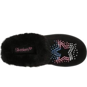 Kids Skechers Black Slippers with Star Design